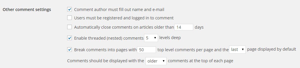comment settings in wordpress