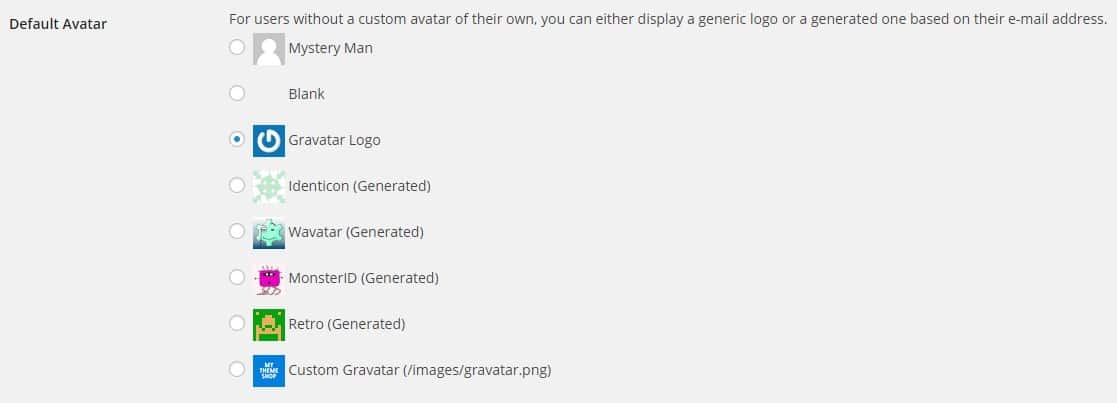 avatar settings for wordpress