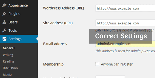 Correct WP URL Settings